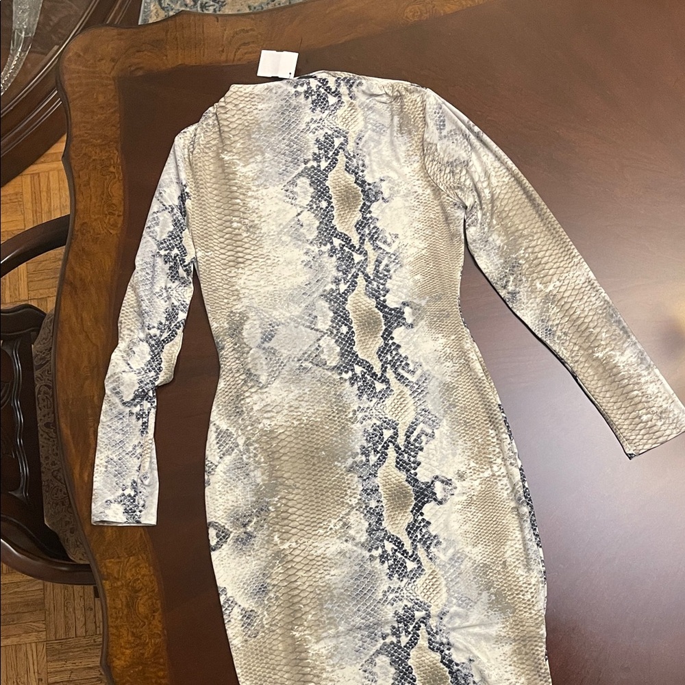 AKIRA Beige and Gray Snake Print Midi Dress